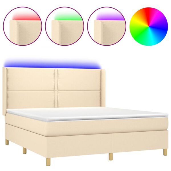 vidaXL Cama box spring c/ colch&atilde;o e LED 160x200 cm tecido cor creme
