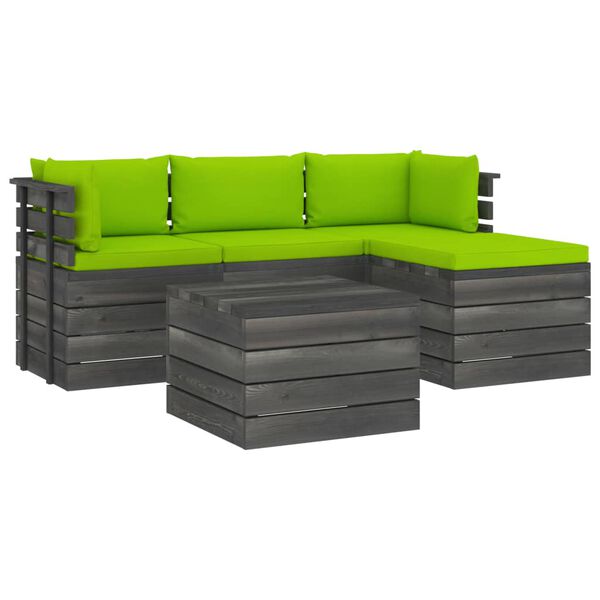 vidaXL 5 pcs conjunto lounge de paletes + almofad&otilde;es madeira de pinho