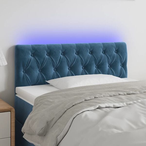 vidaXL Cabeceira de cama c/ luzes LED veludo 90x7x78/88 cm azul-escuro