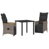 vidaXL Conjunto de Jantar para Jardim 3 unid. Cinzeto vime PE