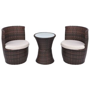 vidaXL 3 pcs conjunto bistr&ocirc; com almofadas vime PE castanho