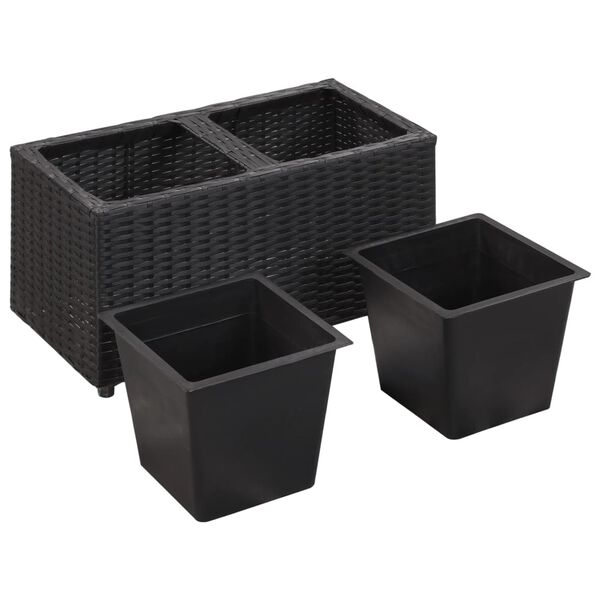 vidaXL Floreira com 2 vasos 60x30x36 cm vime PE preto