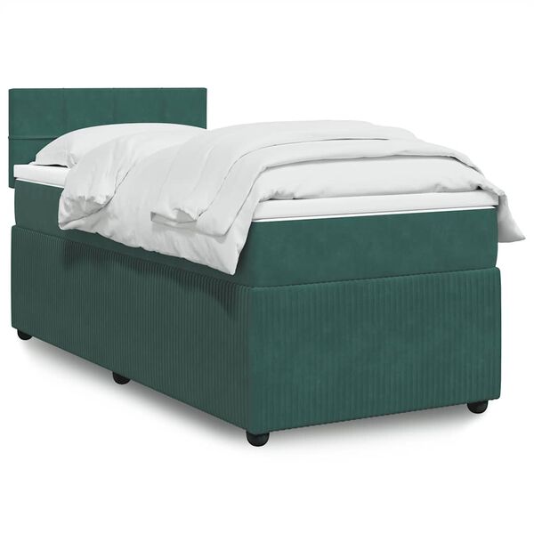 vidaXL Cama com molas/colch&atilde;o 90x200 cm veludo verde-escuro