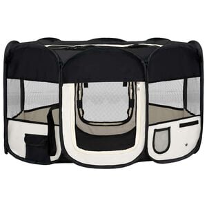 vidaXL Parque dobr&aacute;vel p/ c&atilde;o c/ saco de transporte 145x145x61cm preto