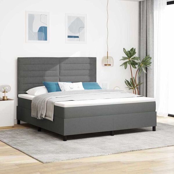 vidaXL Cama Box com colch&atilde;o Cinza Escuro 180 x 200 cm tecido