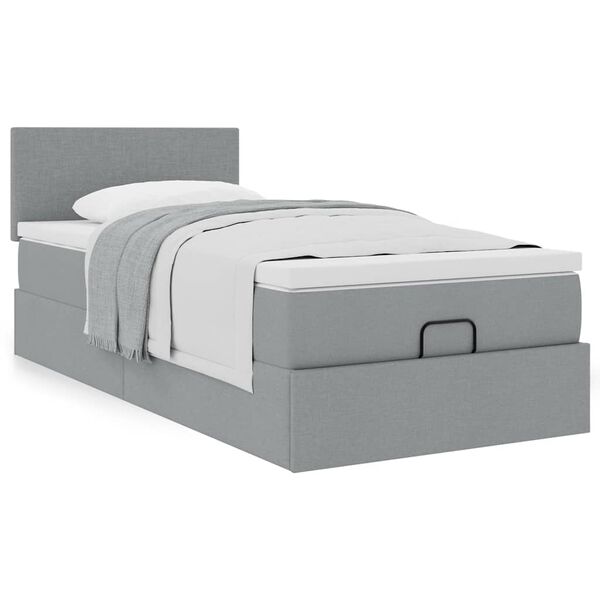 vidaXL Estrutura cama otomana colch&atilde;o 90x190 cm tecido cinzento claro