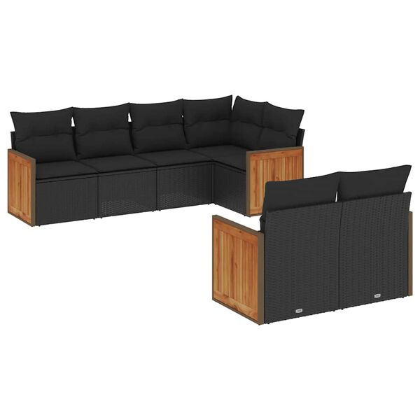 vidaXL 7 pcs conjunto de sof&aacute;s p/ jardim c/ almofad&otilde;es vime PE preto