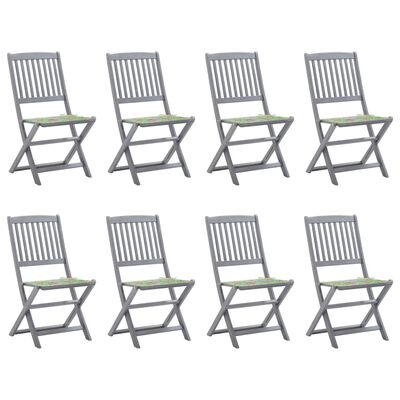 vidaXL Cadeiras de exterior dobráveis 8pcs c/ almofadões acácia maciça