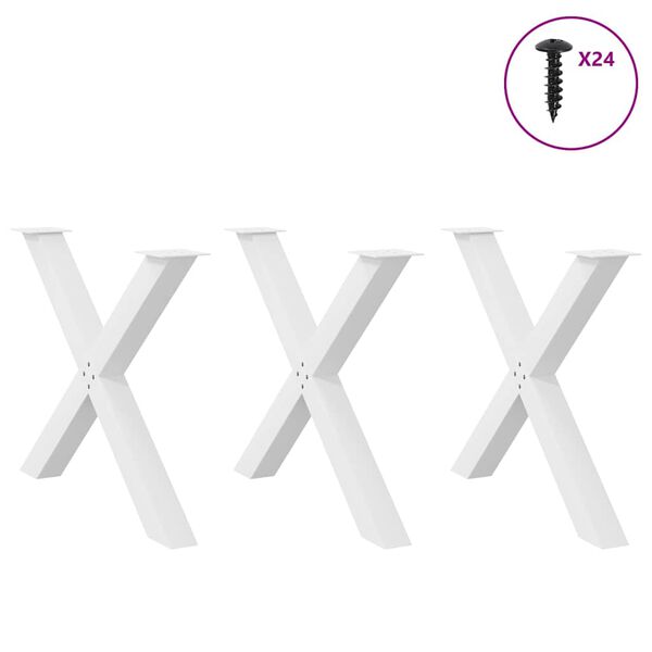 vidaXL P&eacute;s para mesa de jantar em formato de X, 3 pe&ccedil;as, branco, 90x (72-73) cm, a&ccedil;o