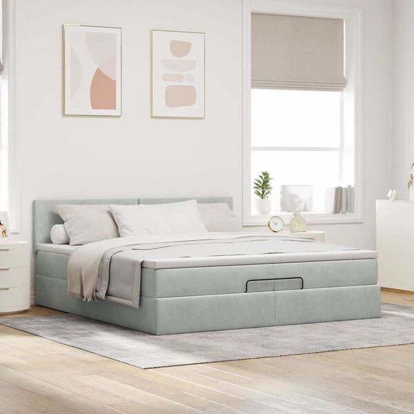 vidaXL Estrutura cama otomana colchões 200x200cm veludo cinzento claro