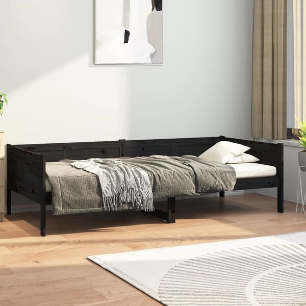 vidaXL Sofá-cama 90x190 cm madeira de pinho maciça preto