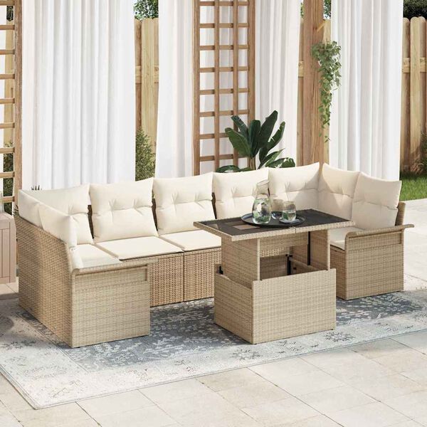 vidaXL Conjunto de Sof&aacute; de Jardim 8 pcs Bege Rattan de Polipropileno