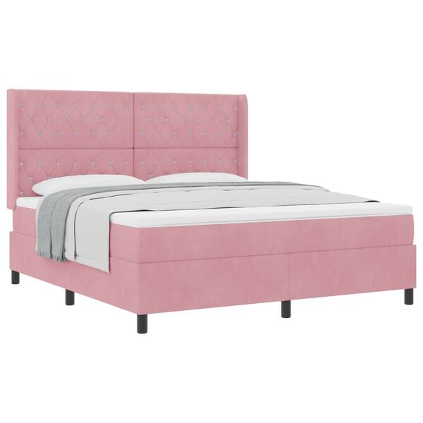 vidaXL Cama Box com colch&atilde;o com cabeceira Rosa 180 x 200 cm Veludo