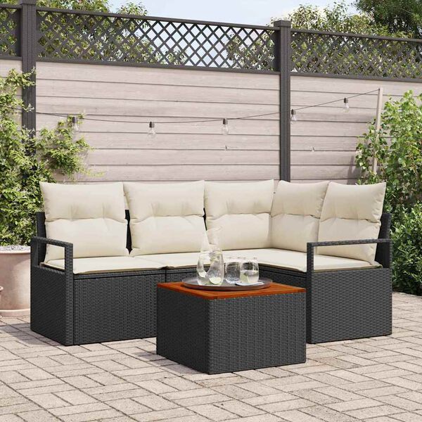 vidaXL Conjunto de Sof&aacute; de Jardim 5 pcs Preto Rattan Sint&eacute;tico