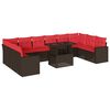 vidaXL Conjunto de sof&aacute; de jardim com 11 pe&ccedil;as e almofadas em rattan sint&eacute;tico marrom
