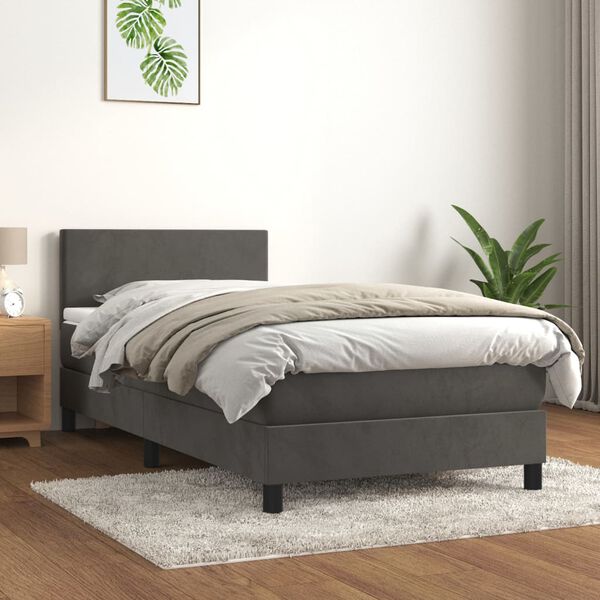 vidaXL Cama com molas/colch&atilde;o 80x200 cm veludo cinza-escuro