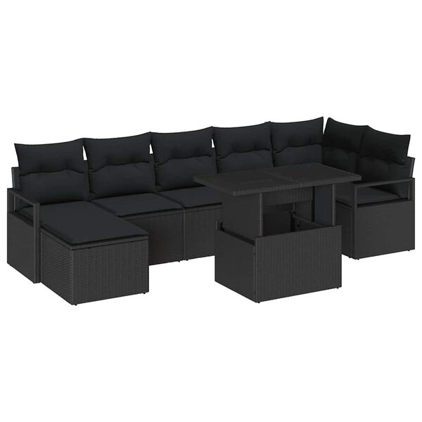 vidaXL Conjunto de Sof&aacute; de Jardim 8 pcs Preto vime PE
