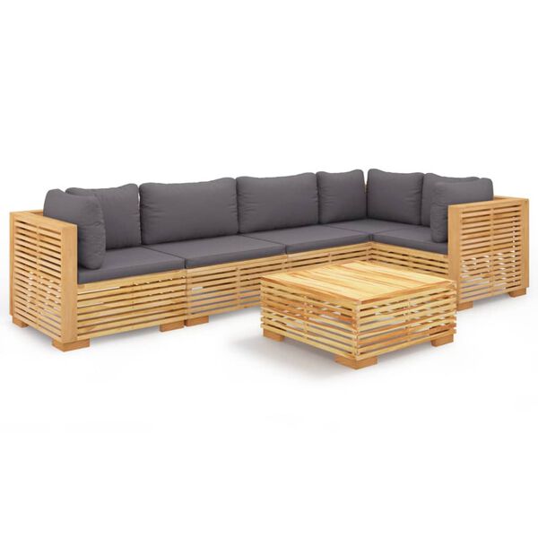 vidaXL 6 pcs conjunto lounge jardim c/ almofad&otilde;es madeira teca maci&ccedil;a