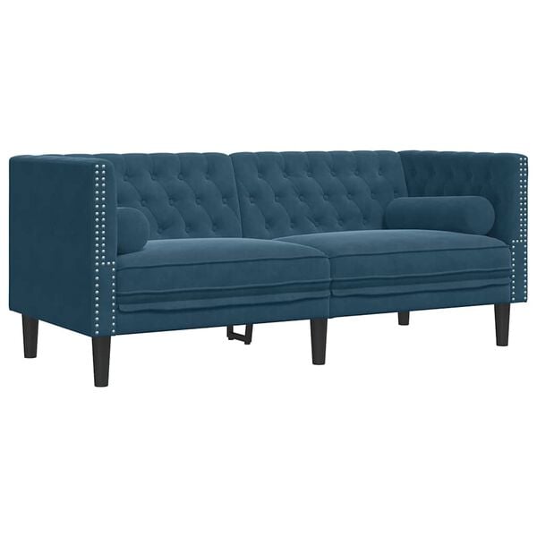 vidaXL Sof&aacute; chesterfield com rolos 2 lugares veludo azul