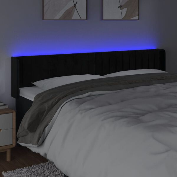 vidaXL Cabeceira de cama c/ luzes LED veludo 163x16x78/88 cm preto