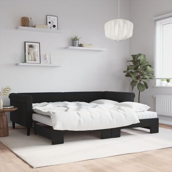 vidaXL Sof&aacute;-cama com gavet&atilde;o e colch&otilde;es 90x200 cm veludo preto