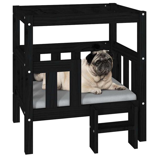 vidaXL Cama para c&atilde;es 65,5x50,5x70 cm madeira de pinho maci&ccedil;a preto