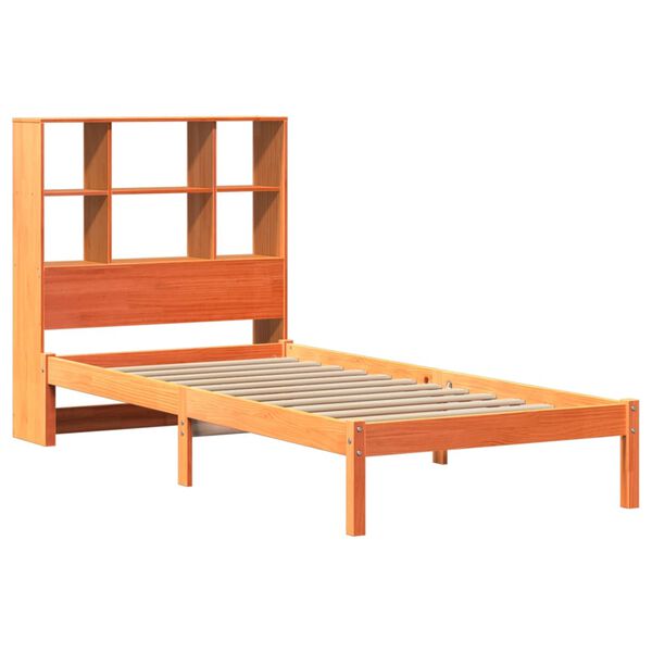 vidaXL Cama com estante sem colch&atilde;o 75x190cm pinho maci&ccedil;o castanho-mel
