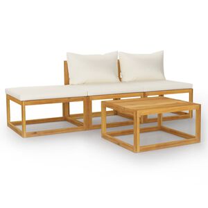 vidaXL 4 pcs conjunto lounge jardim c/ almofad&otilde;es ac&aacute;cia maci&ccedil;a creme