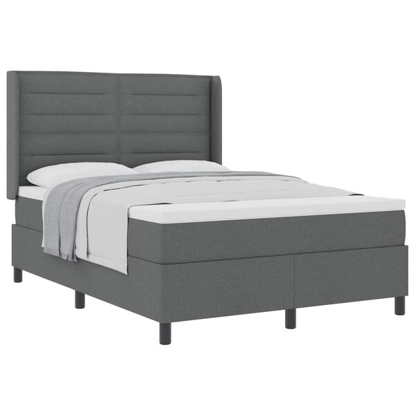 vidaXL Cama Box com colch&atilde;o Cinzento escuro 140 x 200 cm tecido