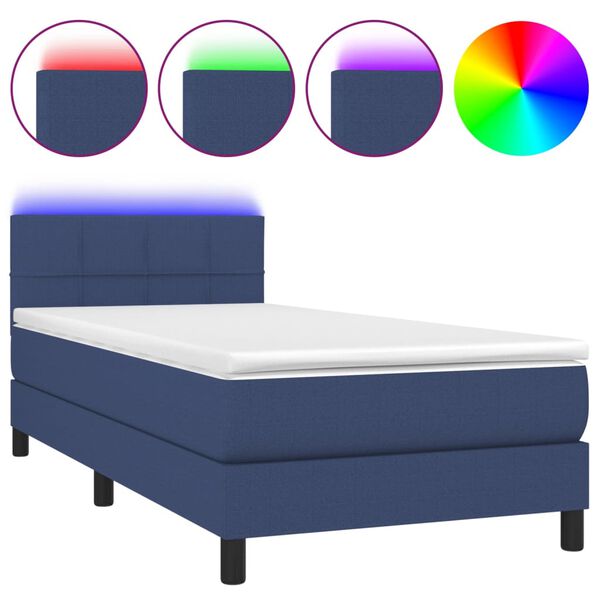 vidaXL Cama box spring c/ colch&atilde;o e LED 80x200 cm tecido azul