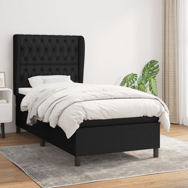 vidaXL Cama com molas/colch&atilde;o 90x190 cm tecido preto