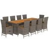 vidaXL 11 pcs conjunto jantar p/ jardim c/ almofad&otilde;es vime PE cinzento