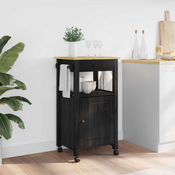 vidaXL Carrinho de Cozinha Liso Preto