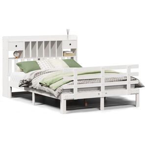 vidaXL Cama com estante sem colch&atilde;o 140x200 cm pinho maci&ccedil;o branco