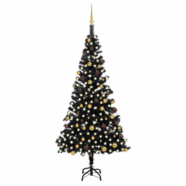 vidaXL &Aacute;rvore Natal artificial pr&eacute;-iluminada c/ bolas PVC preto