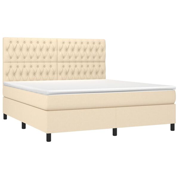 vidaXL Cama box spring c/ colch&atilde;o e LED 180x200 cm tecido cor creme