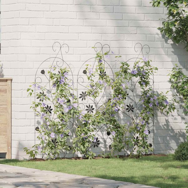 vidaXL Cerca para Jardim com bloqueio 3 pcs Preto 112 x 39,5 cm A&ccedil;o