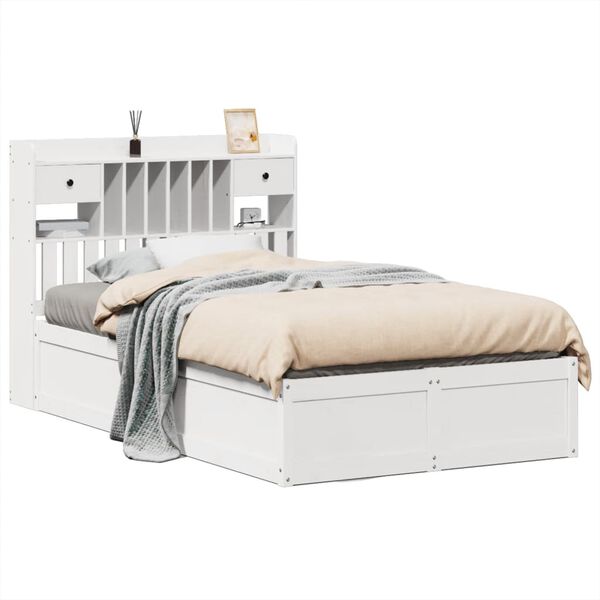 vidaXL Cama sem colchão 135x190 cm madeira de pinho maciça branco