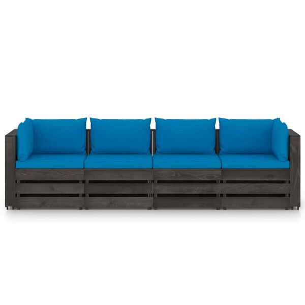 vidaXL Sof&aacute; jardim 4 lugares c/ almofad&otilde;es madeira impregnada cinzento