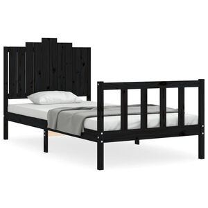 vidaXL Estrutura de cama com cabeceira 100x200 cm madeira maci&ccedil;a preto