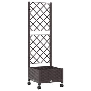 vidaXL Vaso de Jardim com Treli&ccedil;a e Rodas Castanho 40 x 40 x 131,5 cm