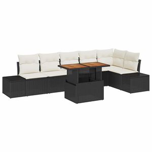 vidaXL Conjunto de Jantar para Jardim com almofada 7 pcs Preto e Creme