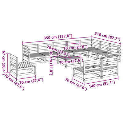 vidaXL 11 pcs conjunto sofás de jardim madeira de pinho maciça