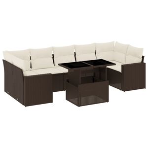vidaXL 8 pcs conjunto sof&aacute;s de jardim c/ almofad&otilde;es vime PE castanho