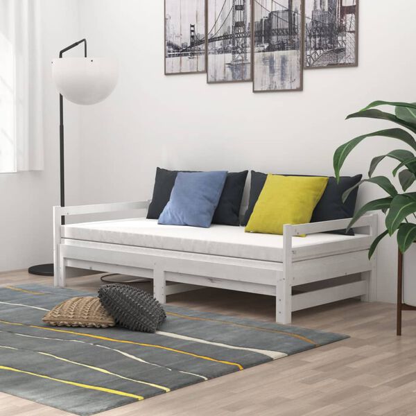 vidaXL Estrutura sofá-cama de puxar 2x(90x200) cm pinho maciço branco