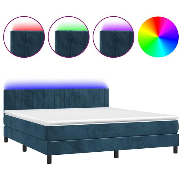 vidaXL Cama box spring c/ colch&atilde;o/LED 180x200 cm veludo azul-escuro