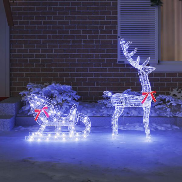 vidaXL Tren&oacute; Puxado por Rena com 200 LEDs Azul 70 x 26 x 129 cm Acr&iacute;lo