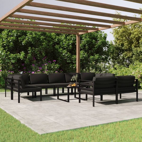 vidaXL 10 pcs conjunto lounge jardim com almofad&otilde;es alum&iacute;nio antracite