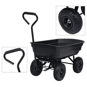 vidaXL Carrinho de m&atilde;o basculante para jardim 300 kg 75 L preto