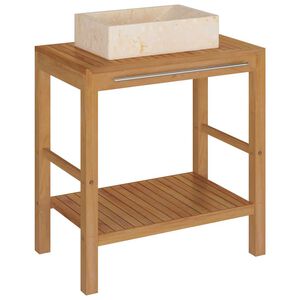 vidaXL Arm&aacute;rio casa de banho teca maci&ccedil;a + lavat&oacute;rio m&aacute;rmore cor creme